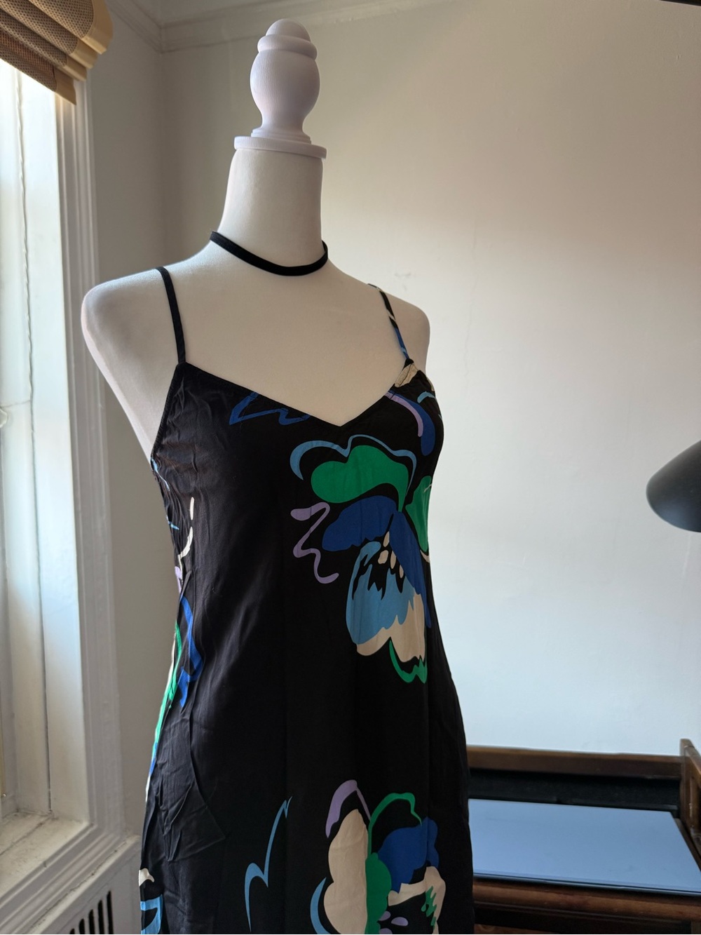 GAP Black Midi Dress with Blue & Green Floral Print - Picture 3 of 5